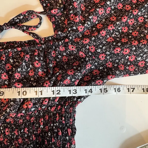 Code Mode Floral Smocked Long Sleeve Midi Dress Black Red Boho Cottagecore Sz M - Image 9