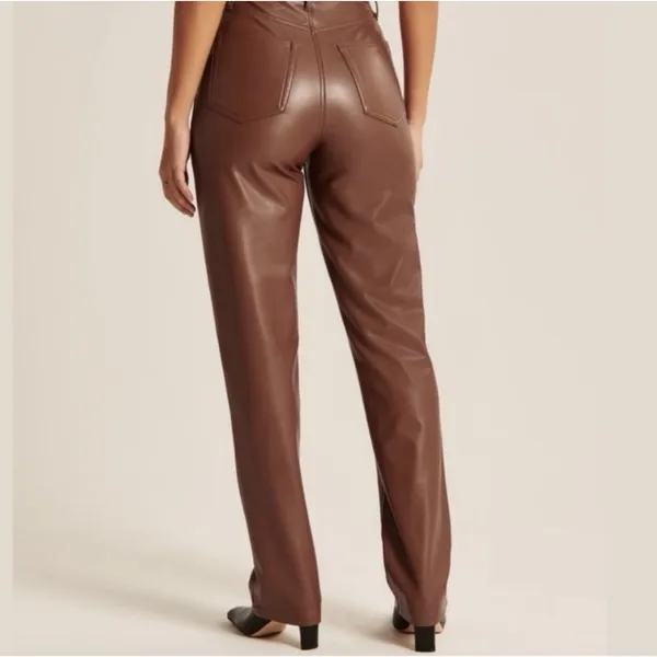 Abercrombie Curve Love The 90s Straight Faux Leather Pants 31 12 Brown High Rise - Image 2