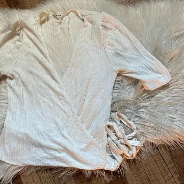 REFORMATION Rosebud Ribbed Wrap Top In Ivory - Image 5