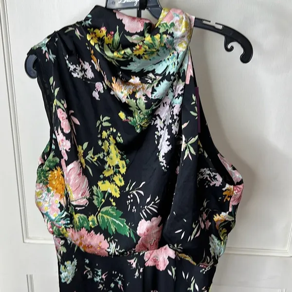 Petal & Pup Black Floral Halter Midi Dress with Pink and Yellow Blooms - Image 4