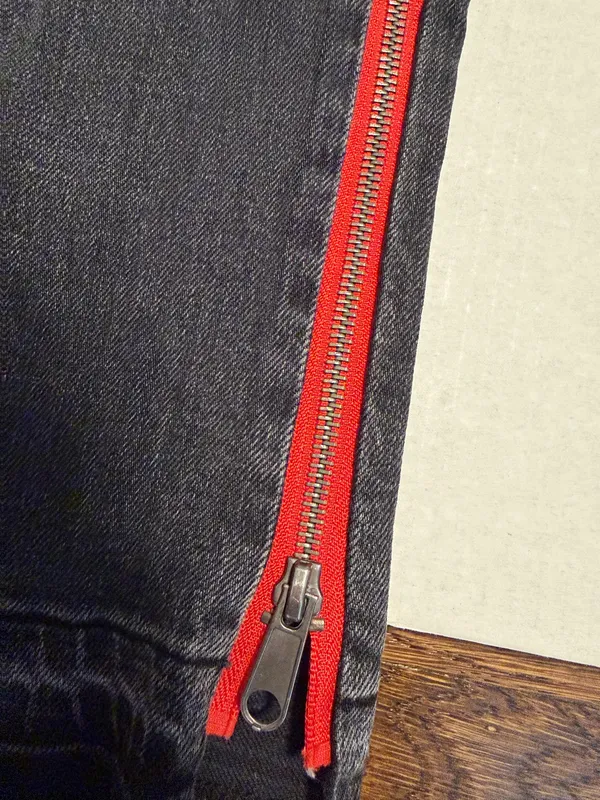 Revice Denim Black High Waisted Skinny Jeans with Red Side Zippers - Image 3