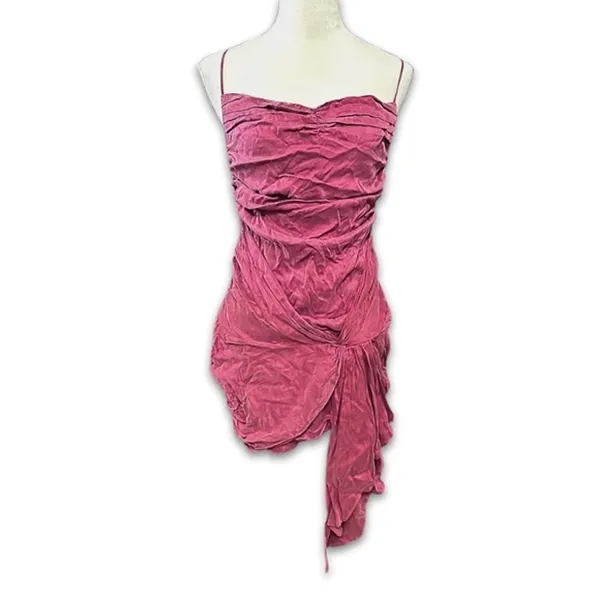For Love & Lemons Allie Ruched Cowl Neck Draped Mini Dress Magenta Pink M NWT - Image 3