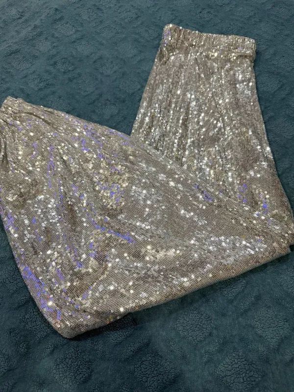Josey Wynette Silver Sequin Long Sleeve V-Neck Blouse and Matching Jogger Set - Image 10