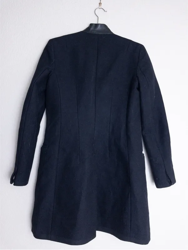 AllSaints Lorie Wool Long Coat 2 Ink Black Slim Fit Single Breasted Leather - Image 7