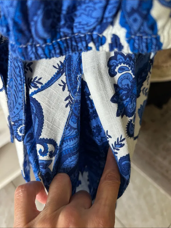 White closet elements white blue boho cottage paisley wrap Midi dress L - Image 8