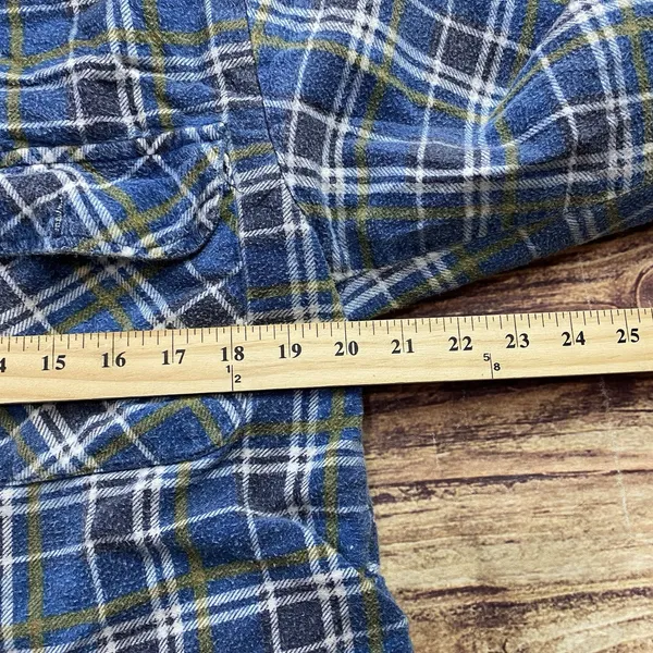 Grit Iron Workwear M Button Up Sherpa Lined Flannel Hooded Jacket Blue - Image 7