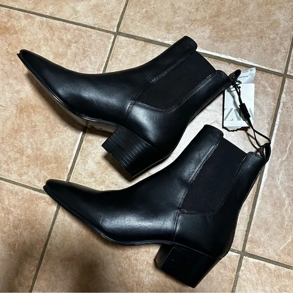 Zara HEELED LEATHER ANKLE BOOTS size 38 - Image 11