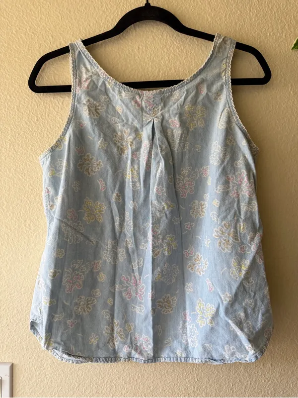 Vintage 90s Floral Cotton Button Down Vest/Top Blue Size M - Image 3