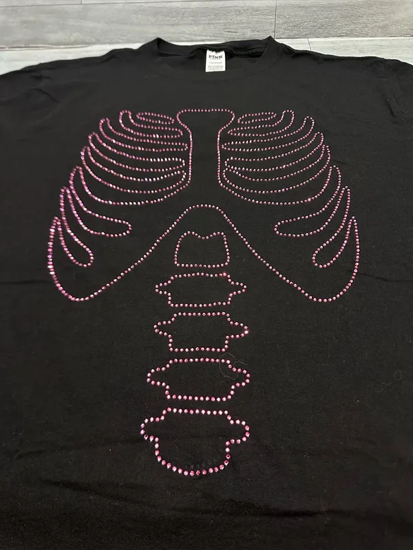 PINK Victoria's Secret Black Tee with Pink Studded Ribcage Graphic L - Image 3