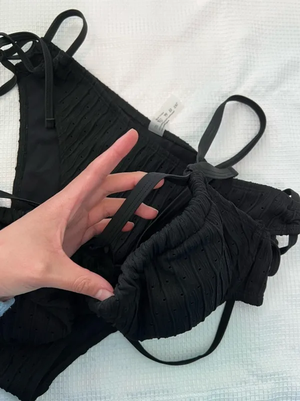 Textured Black High Waisted Bikini Strappy Cheeky Size XL - Image 4