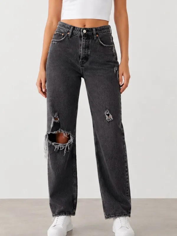 Abercrombie & Fitch High Rise Dad Washed Black Destroy Jeans - Image 9