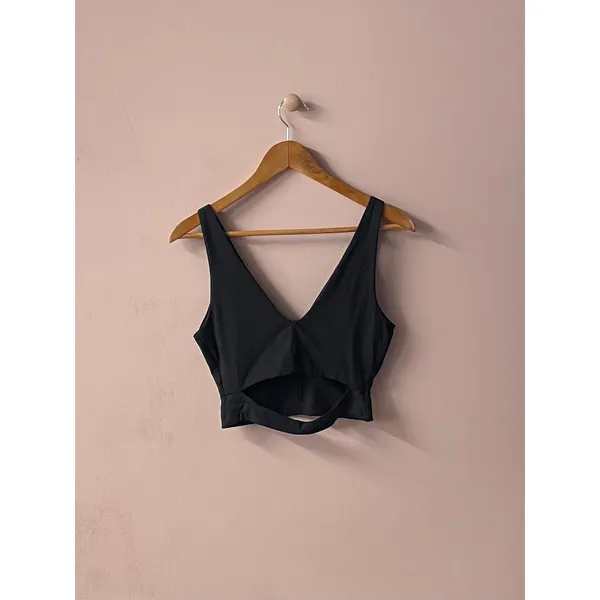 Kookaï Black V-Neck Cutout Back Crop Top Size 2 EUC - Image 2