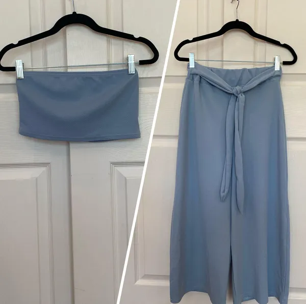 Boohoo Sky Blue Tie-Waist Co-ord Culotte Pant Set - Image 10
