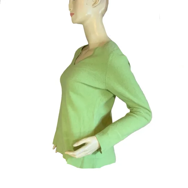 Ann Taylor Green Pure Cashmere Knit Pull Over V-Neck Sweater (L) - Image 3