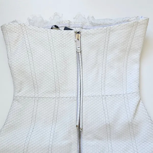 Retrofête Amberly Leather‎ Dress in Optic White Size M NWT Snakeskin Mini Lace - Image 9
