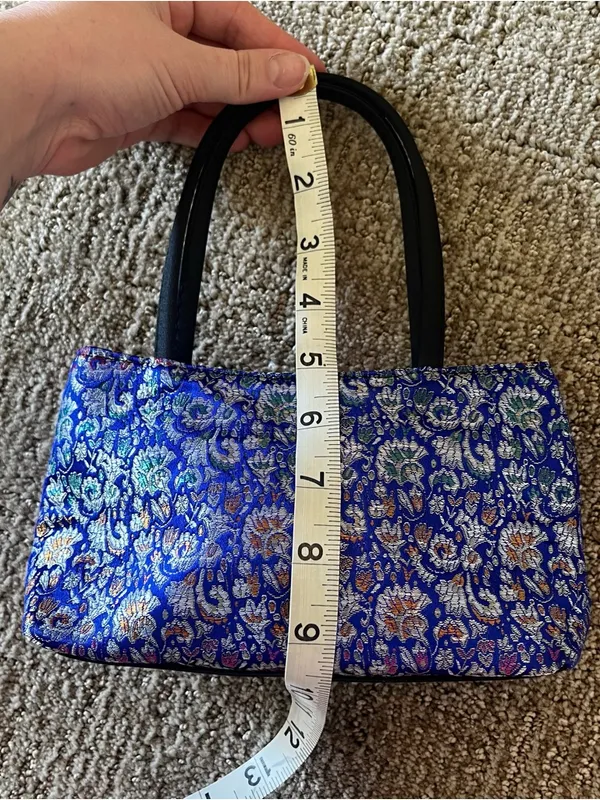 Vintage Y2K Blue Brocade mini Bag with Floral Jacquard - Image 6