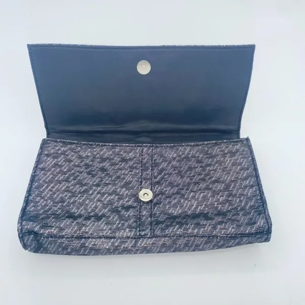 Lancome Silver Metallic Woven Fold-Over Magnetic Snap Button Clutch Wallet Purse - Image 4