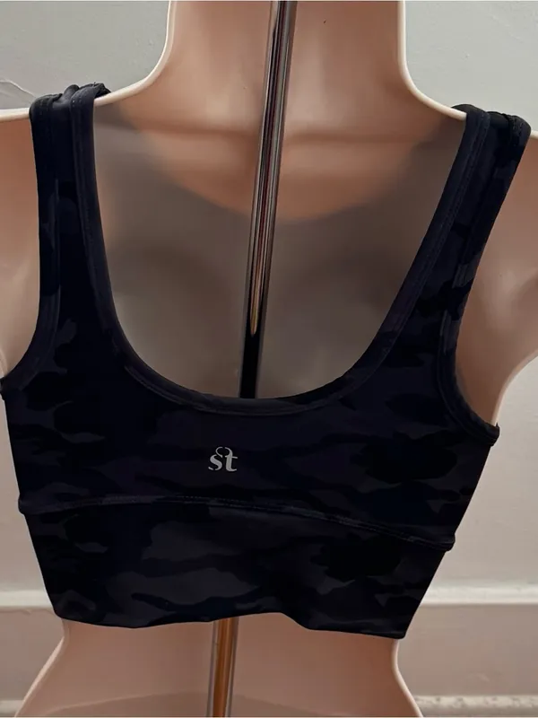 Strut dark grey Camo Sports Bra Top with Yellow Star, size XS athletic workout - Image 2