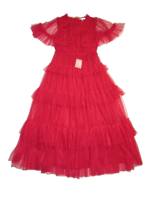 NWT Ivy City Co Whimsical Gown in Red Embroidered Tulle Ruffled Maxi Dress M - Image 6