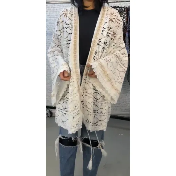 FREE PEOPLE Bell Sleeve Lace Duster in Ivory, One Size, New with Tag MSRP $128 - Image 10