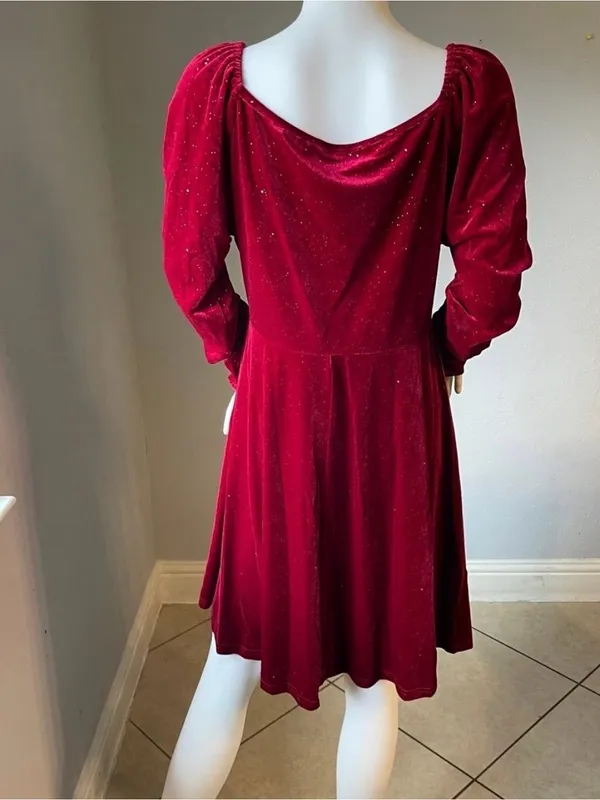 Velvet Wrap-Style Long Sleeve Dress in Deep Wine - Image 5