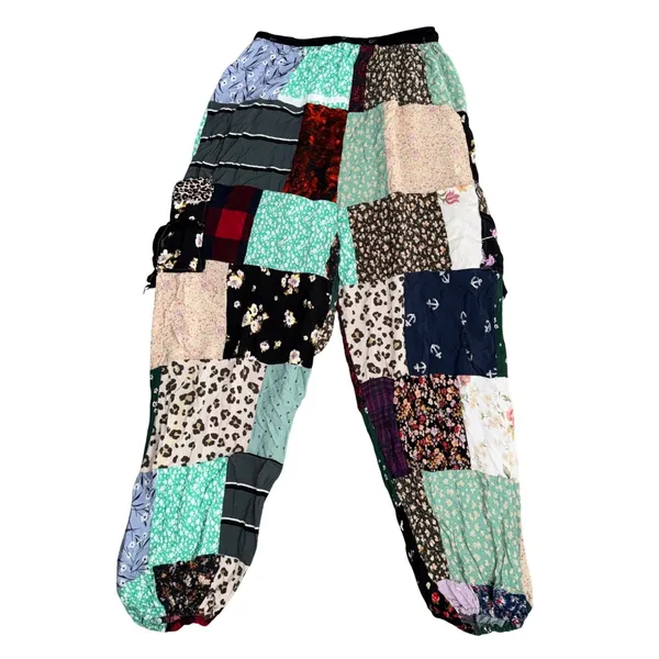 Unbranded Patchwork Joggers Women One Size Multicolor Excellent Boho Rayon Green - Image 4