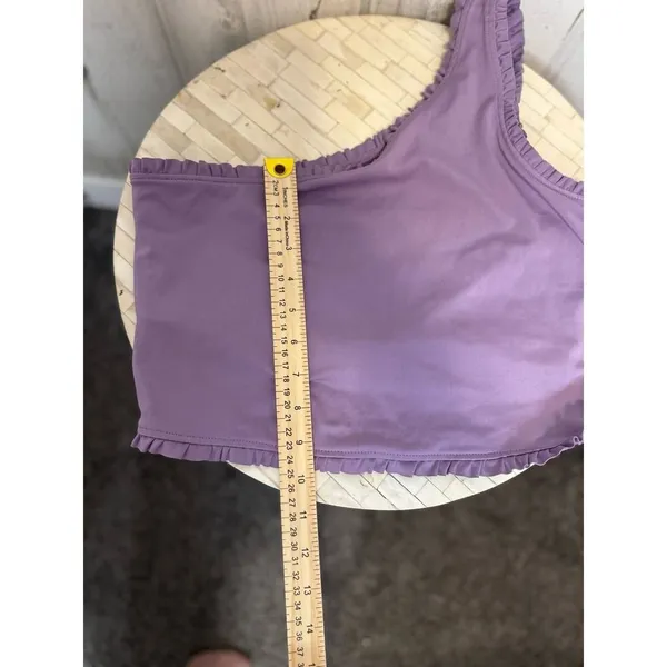 Vāsanā One Shoulder Ruffle Crop Top Womens L Purple Ribbed Trim Active Bralette - Image 4