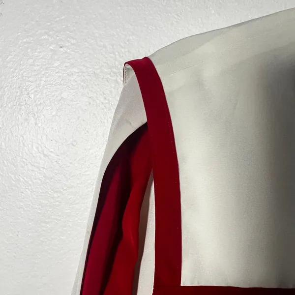 Vintage 90s 80s‎ Blouse Top Womens 10 Cream Bib Collar Retro Nautical Career - Image 6