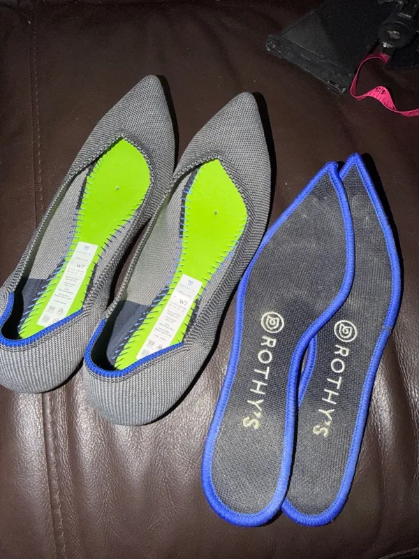 Rothy's Pointed Knit Flats in Navy and White Herringbone - Image 7