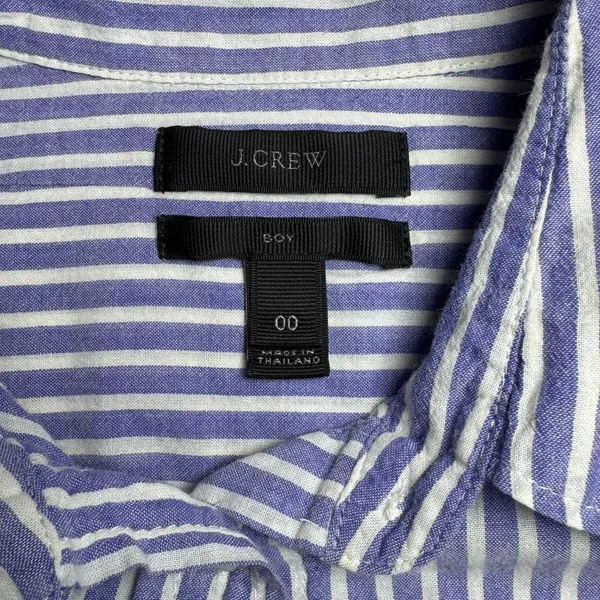 J.Crew Boy Fit Blue White Striped Button Up Shirt Size 00 Cotton Stretch - Image 10