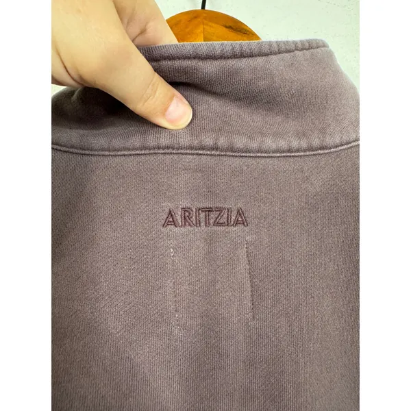 Aritzia TNA Cozy Fleece Boyfriend 1/4 Zip Sweatshirt Mauve Purple Large 116267 - Image 3