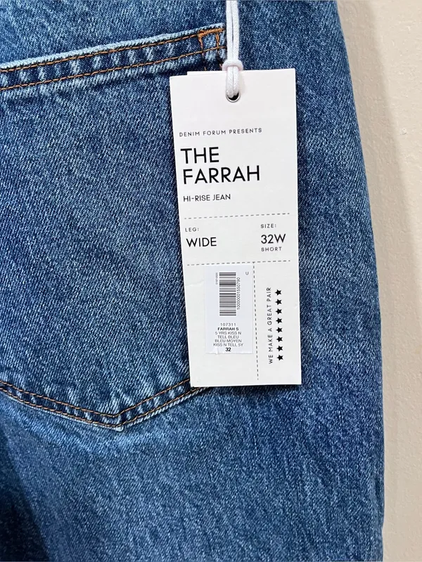 NWT Denim Forum The Farrah Hi-Rise Wide Jean size 32 short - Image 10