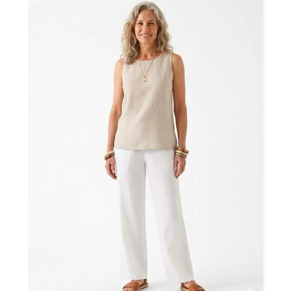 CHICO'S Women's 2 US 12 100% Linen Wide Leg Pull On Pants White Pockets Beachy - Image 15