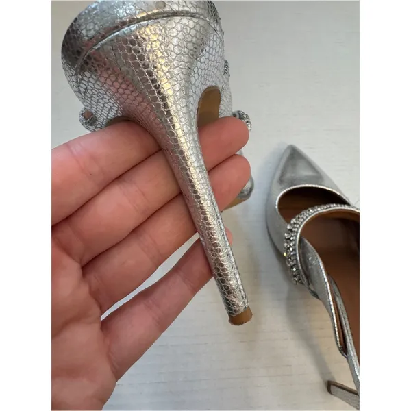 Kurt Geiger London Silver Rhinestone Studded Stiletto Heels Womens 9 Glam Formal - Image 5