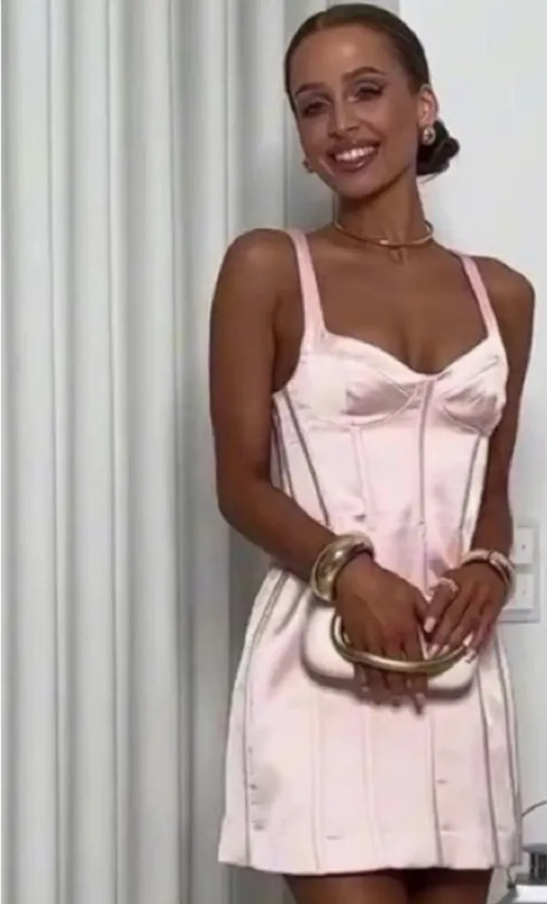 ZARA Pink Satin Dress Mini - Image 4
