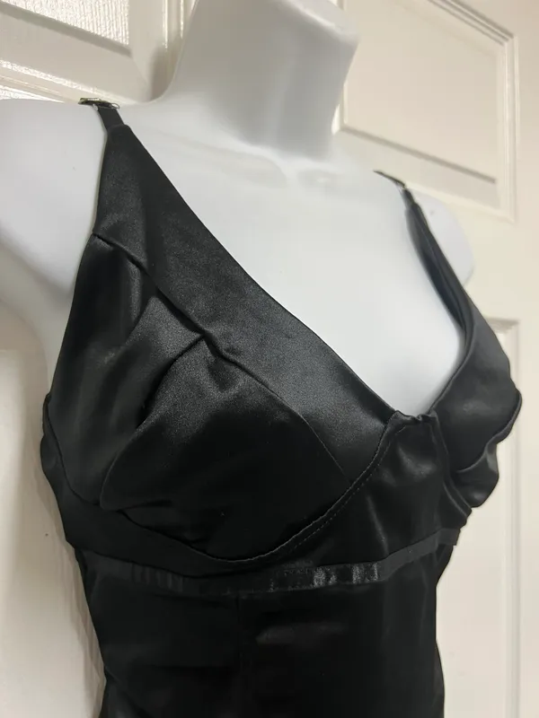 MNDSUDHG Black Satin Backless V-Neck Bodysuit - Image 6