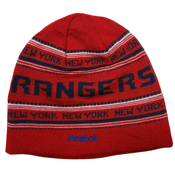 New York Rangers Reebok Knit Beanie Hat Navy Red NHL - Image 3