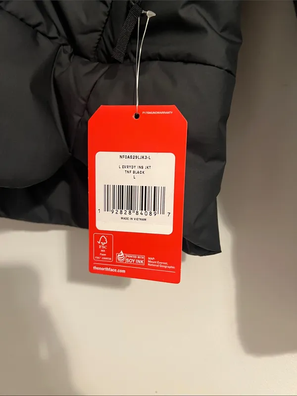 The North Face Black Quilted Puffer Jacket with white claw logo - Image 3