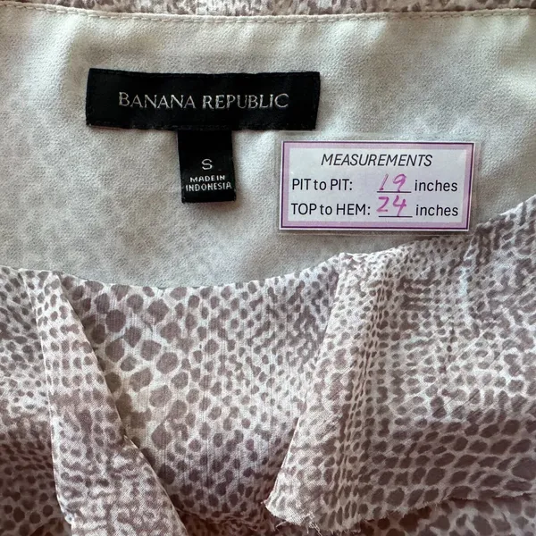 Banana Republic Women Sz S Tan Snake Skin Print Long Sleeve Ruffle Boat Neck - Image 6
