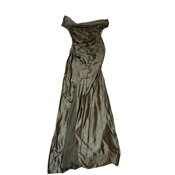NWT OYS Size Small Army Green Elegant Off Shoulder High Split Bodycon Maxi Dress - Image 2