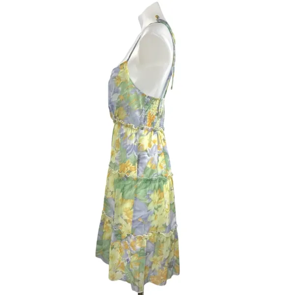 Women's Multicolor Floral Ruffled Tiered Mini Cami Tank Flare A-Line Dress Sz S - Image 2