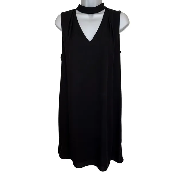 WHITE HOUSE BLACK MARKET‎ Black Sleeveless Choker Neck Shift Dress EUC Size 6 - Image 2