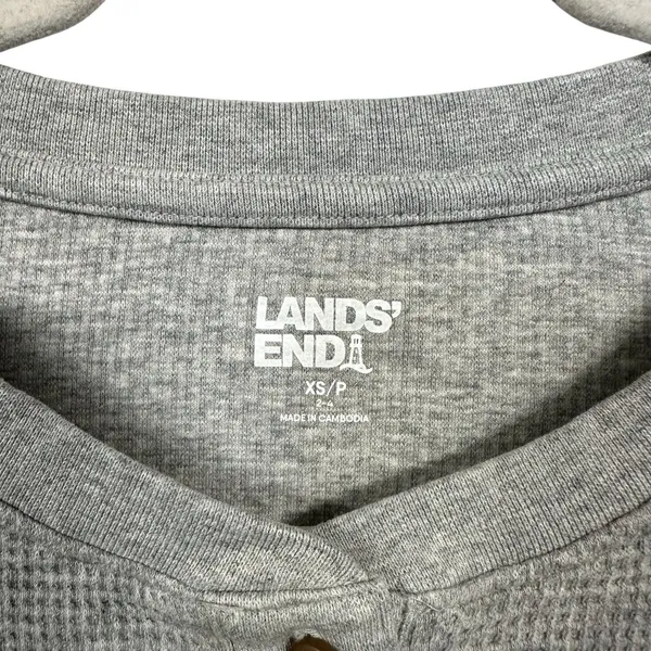 Lands’ End Womens Sz XS (2-4) Gray Waffle Knit Long Sleeve Henley Shirt Top - Image 5