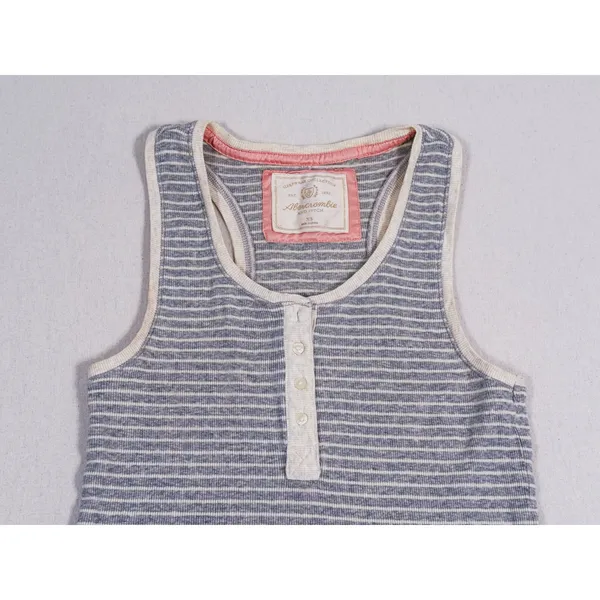 Y2K Abercrombie & Fitch Ribbed Henley Tank Top Size XS Gray Striped Preppy 90s - Image 4