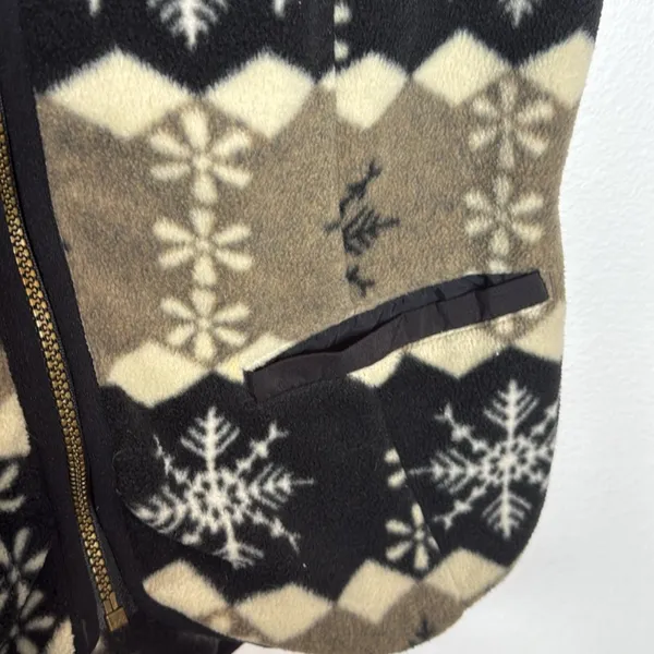 Vintage Sierra Classics Large Snowflake Fleece Vest Tan Black White Full Zip L - Image 4