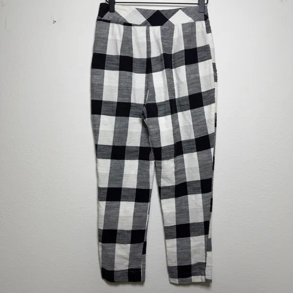 Free People Women Clear Skies‎ Cotton Pants 2 Black White Buffalo Plaid Academia - Image 5