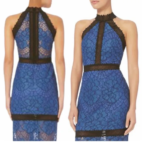 Alexis Julianna Royal Blue Black Lace Halter Midi Dress Size M Cocktail Wedding - Image 8