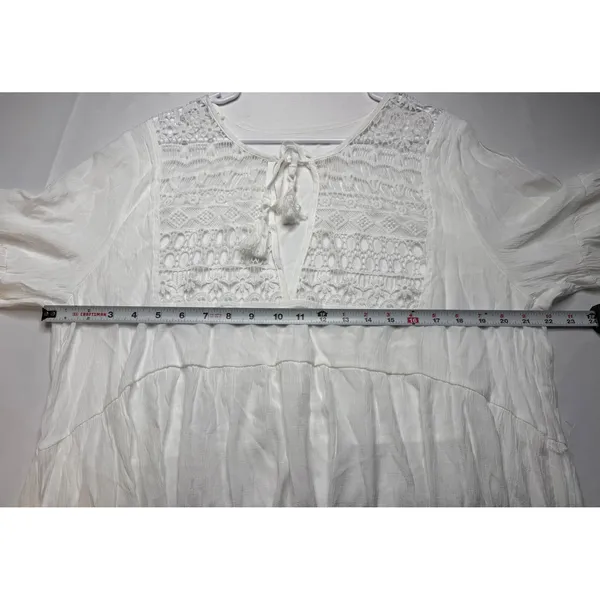 Cupshe White Crochet Lace Tiered Mini Dress Tassel Tie Beach Coverup Size L - Image 4