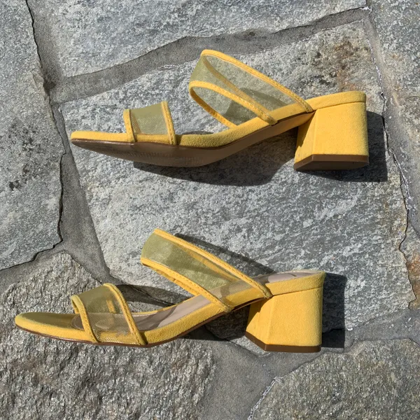 Lulus Saar Yellow Suede Block Heel Slides - Image 4