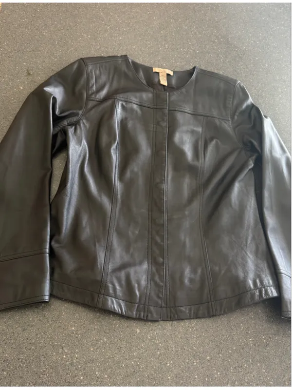 I.E Premium Collarless Black scuba Leather Jacket size S - Image 8